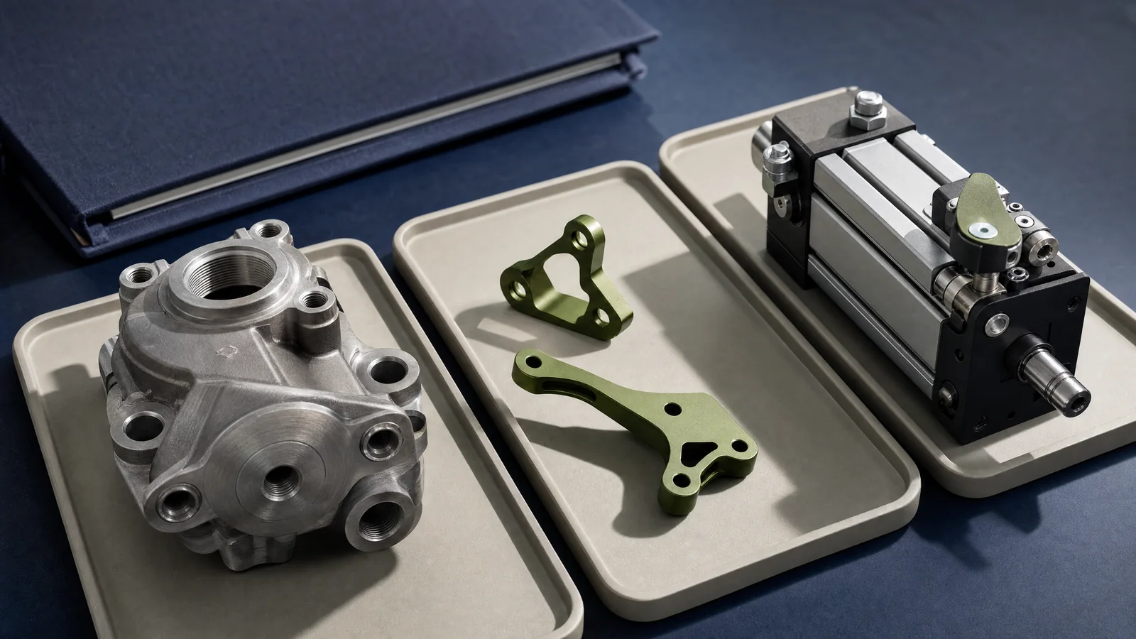 Illustrative manufactured parts arranged for a scope comparison